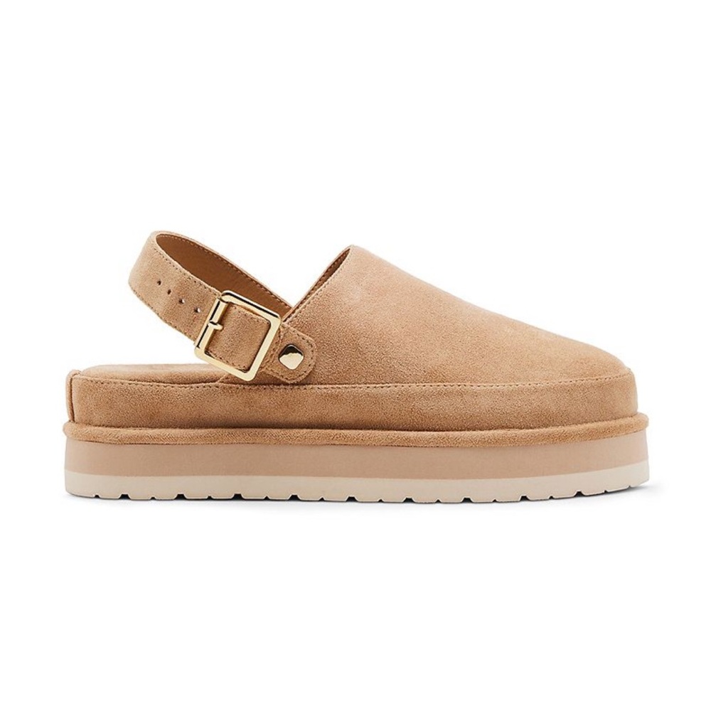 Madden Girl Tan Suede Platform Clogs